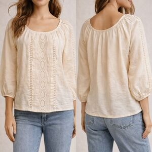 Karen Kane Beige Crochet Accent Blouse